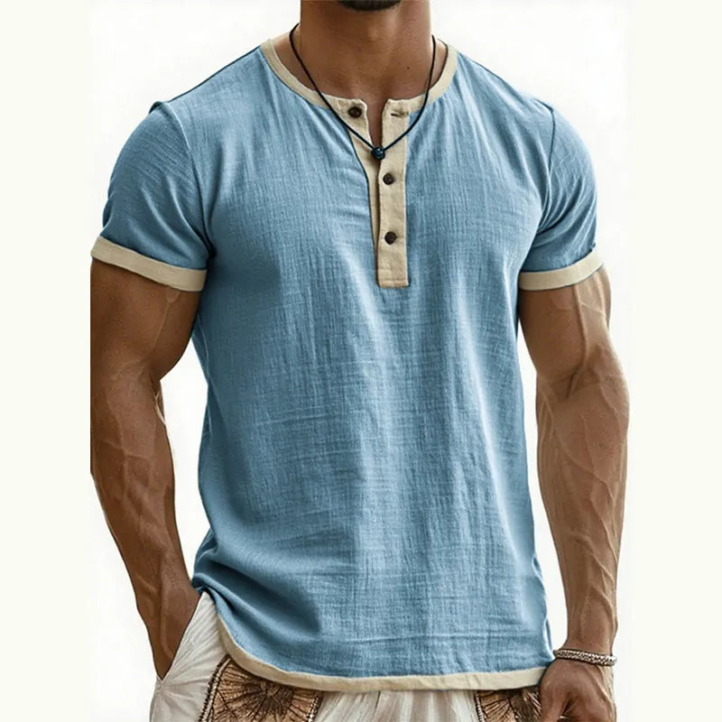 Men’s Breathable Short Sleeve Henley Shirt