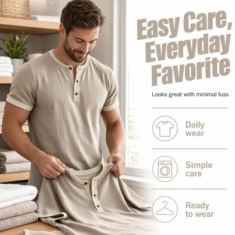 Men’s Breathable Short Sleeve Henley Shirt