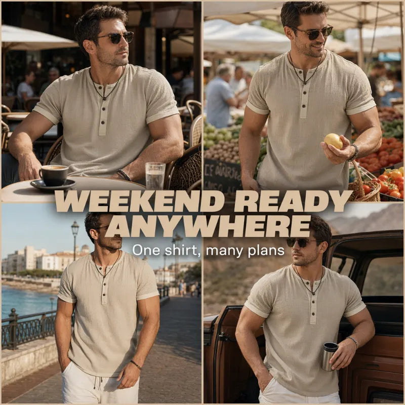 Men’s Breathable Short Sleeve Henley Shirt