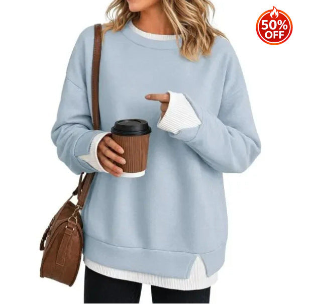 Women’s Faux Two‑Piece Crew Neck Sweatshirt