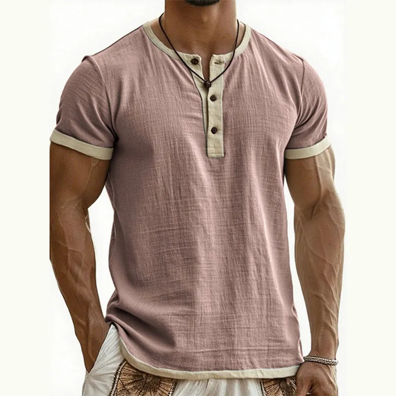 Men’s Breathable Short Sleeve Henley Shirt