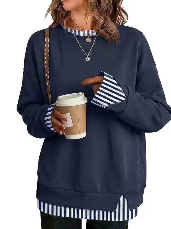 Women’s Faux Two‑Piece Crew Neck Sweatshirt