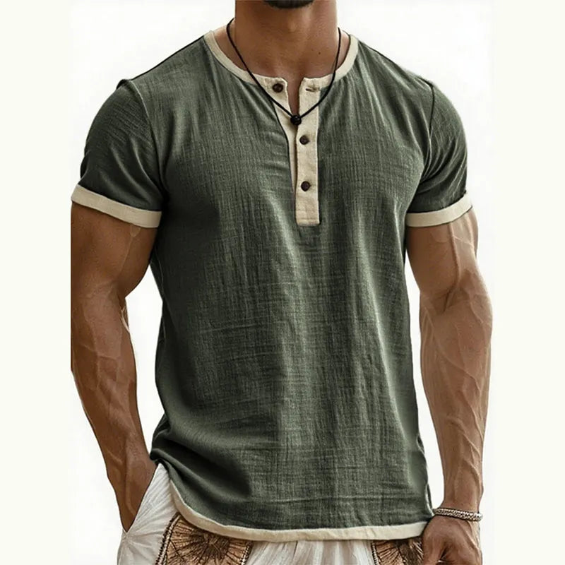 Men’s Breathable Short Sleeve Henley Shirt