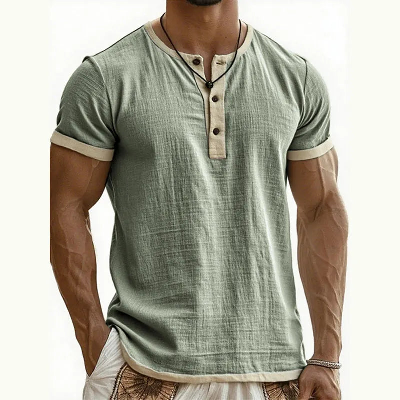 Men’s Breathable Short Sleeve Henley Shirt