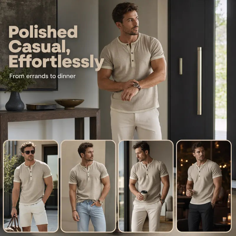 Men’s Breathable Short Sleeve Henley Shirt
