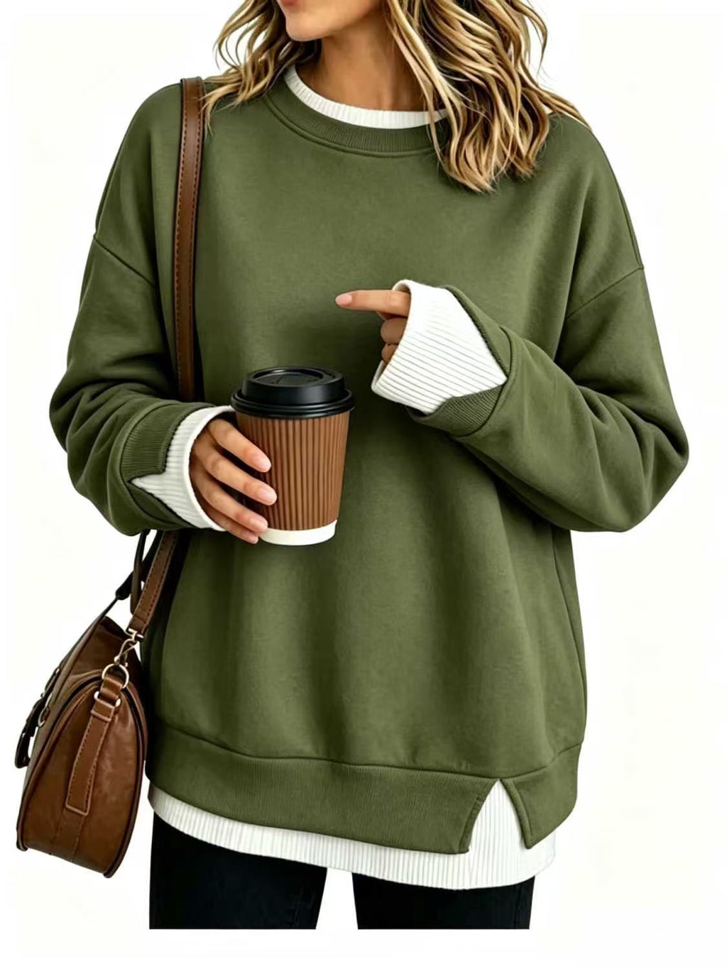 Women’s Faux Two‑Piece Crew Neck Sweatshirt