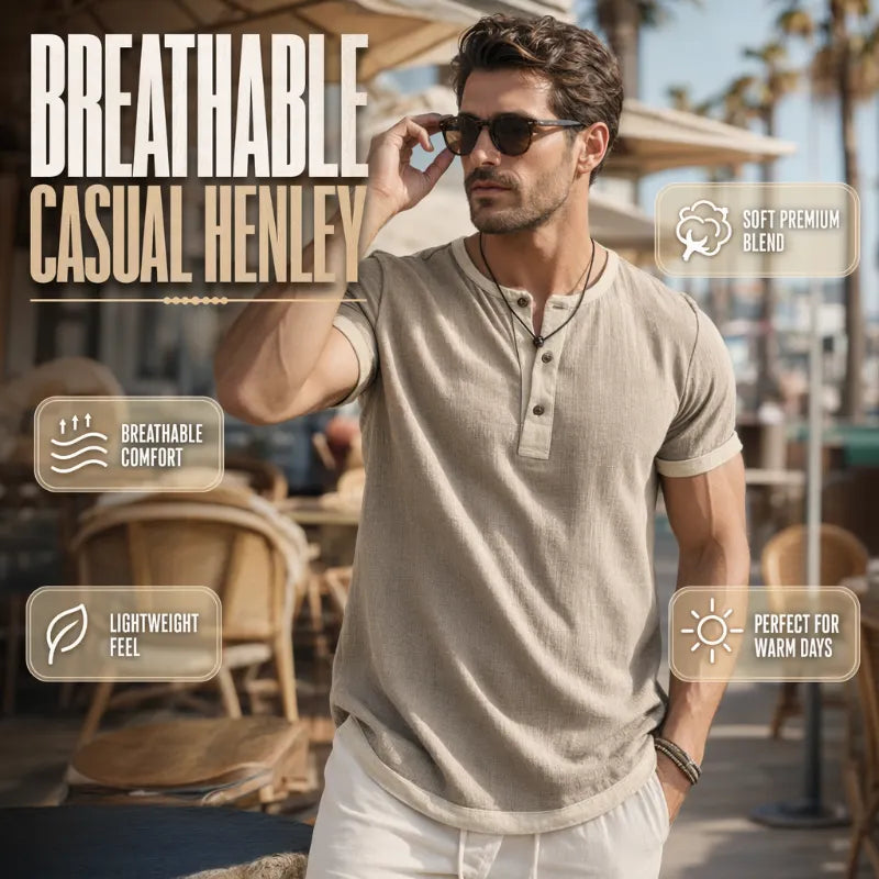 Men’s Breathable Short Sleeve Henley Shirt