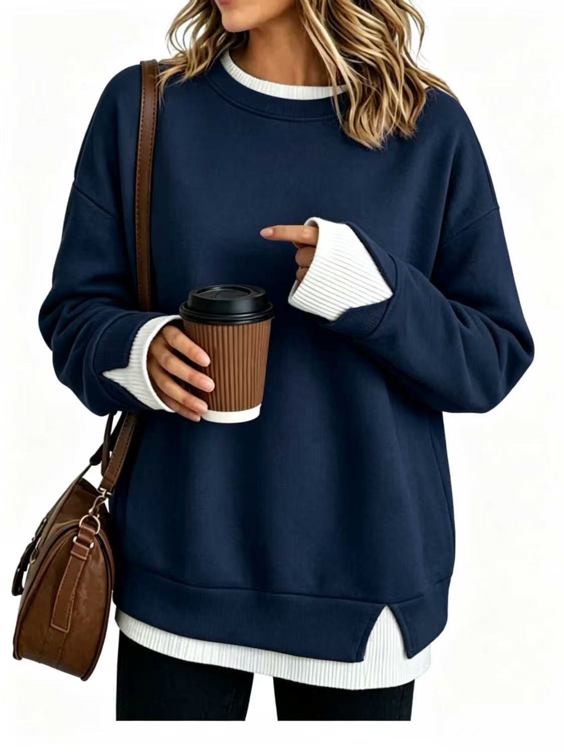 Women’s Faux Two‑Piece Crew Neck Sweatshirt