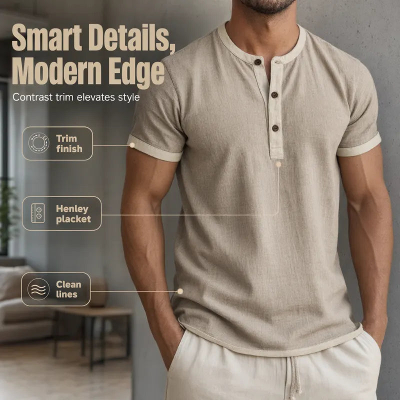 Men’s Breathable Short Sleeve Henley Shirt