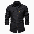 Men's denim casual solid color long-sleeved shirt