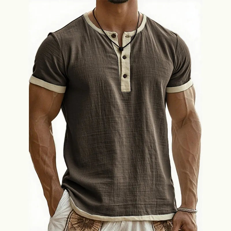 Men’s Breathable Short Sleeve Henley Shirt