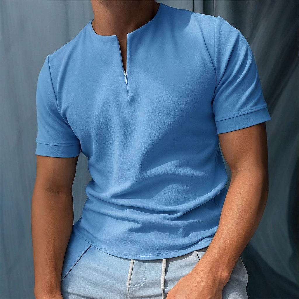 Men's Half-Zip Henley T-Shirt - Slim Fit Short Sleeve Casual Top