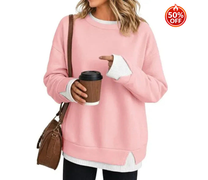 Women’s Faux Two‑Piece Crew Neck Sweatshirt