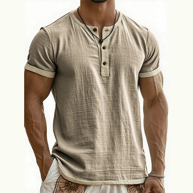 Men’s Breathable Short Sleeve Henley Shirt