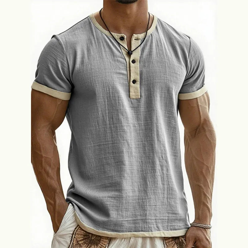 Men’s Breathable Short Sleeve Henley Shirt
