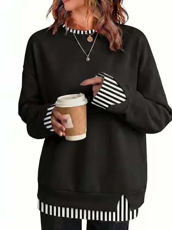 Women’s Faux Two‑Piece Crew Neck Sweatshirt