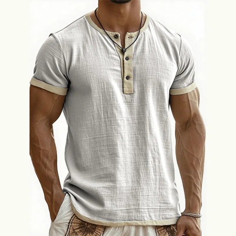 Men’s Breathable Short Sleeve Henley Shirt