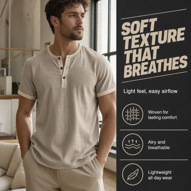 Men’s Breathable Short Sleeve Henley Shirt