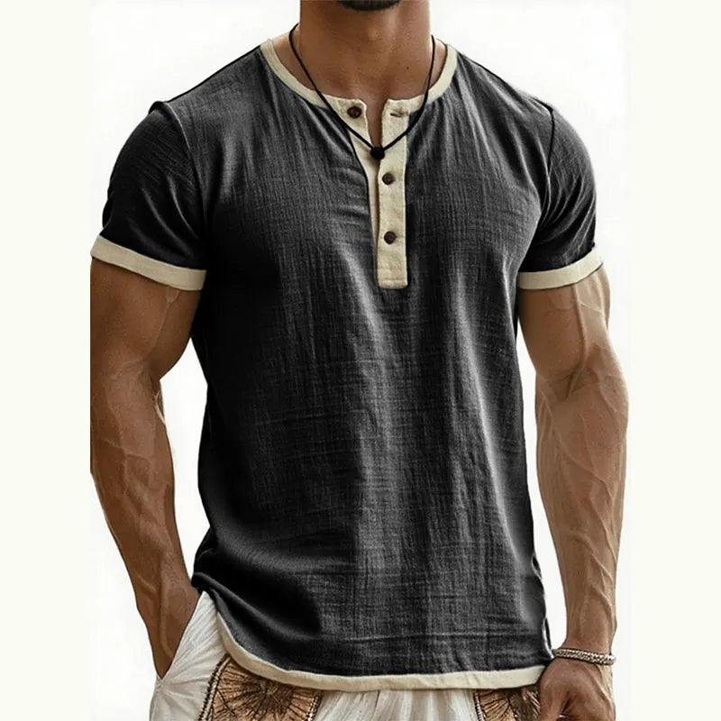 Men’s Breathable Short Sleeve Henley Shirt