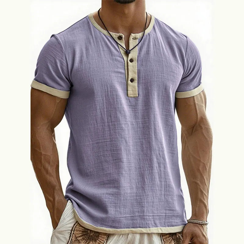Men’s Breathable Short Sleeve Henley Shirt