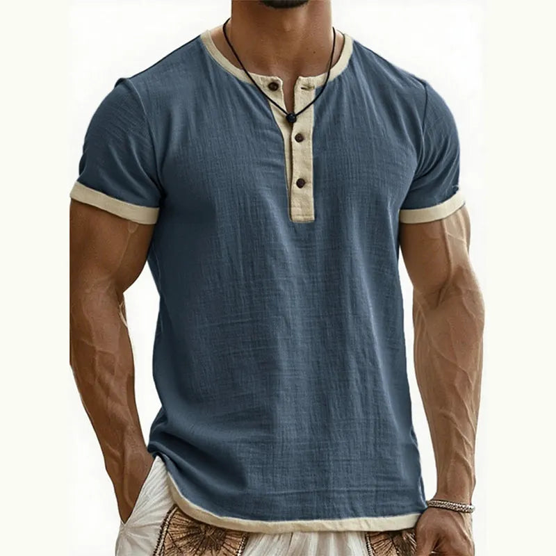 Men’s Breathable Short Sleeve Henley Shirt